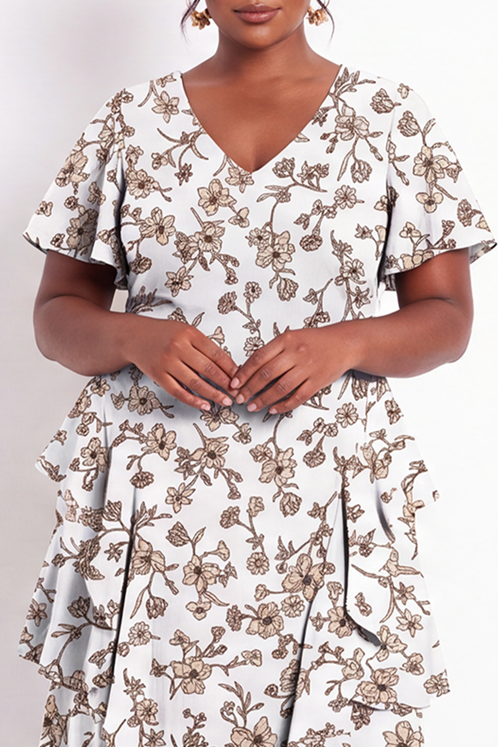 Black White Flower Tiered Ruffle A Line Plus Size Maxi Dress
