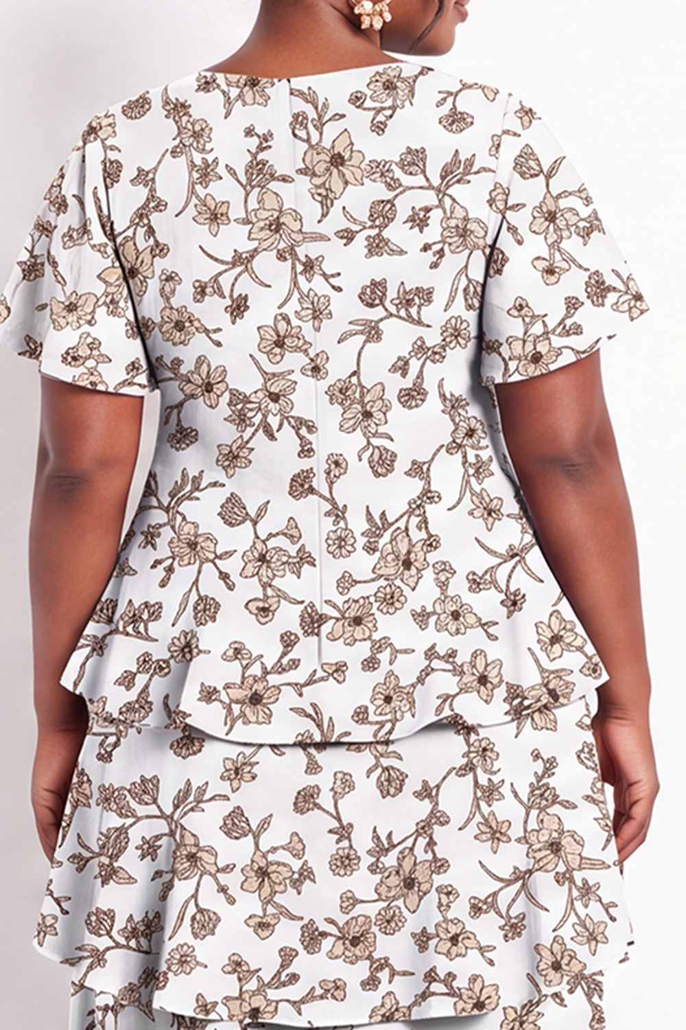 Black White Flower Tiered Ruffle A Line Plus Size Maxi Dress
