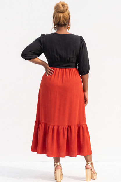 Plus Size Black and Bright Green A Line Midi Dress