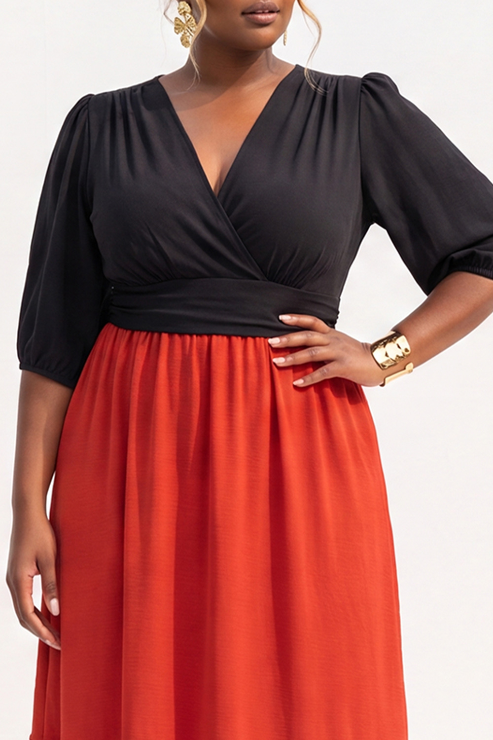 Plus Size Black and Bright Green A Line Midi Dress
