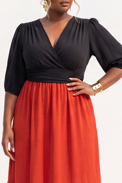 Plus Size Black and Bright Green A Line Midi Dress