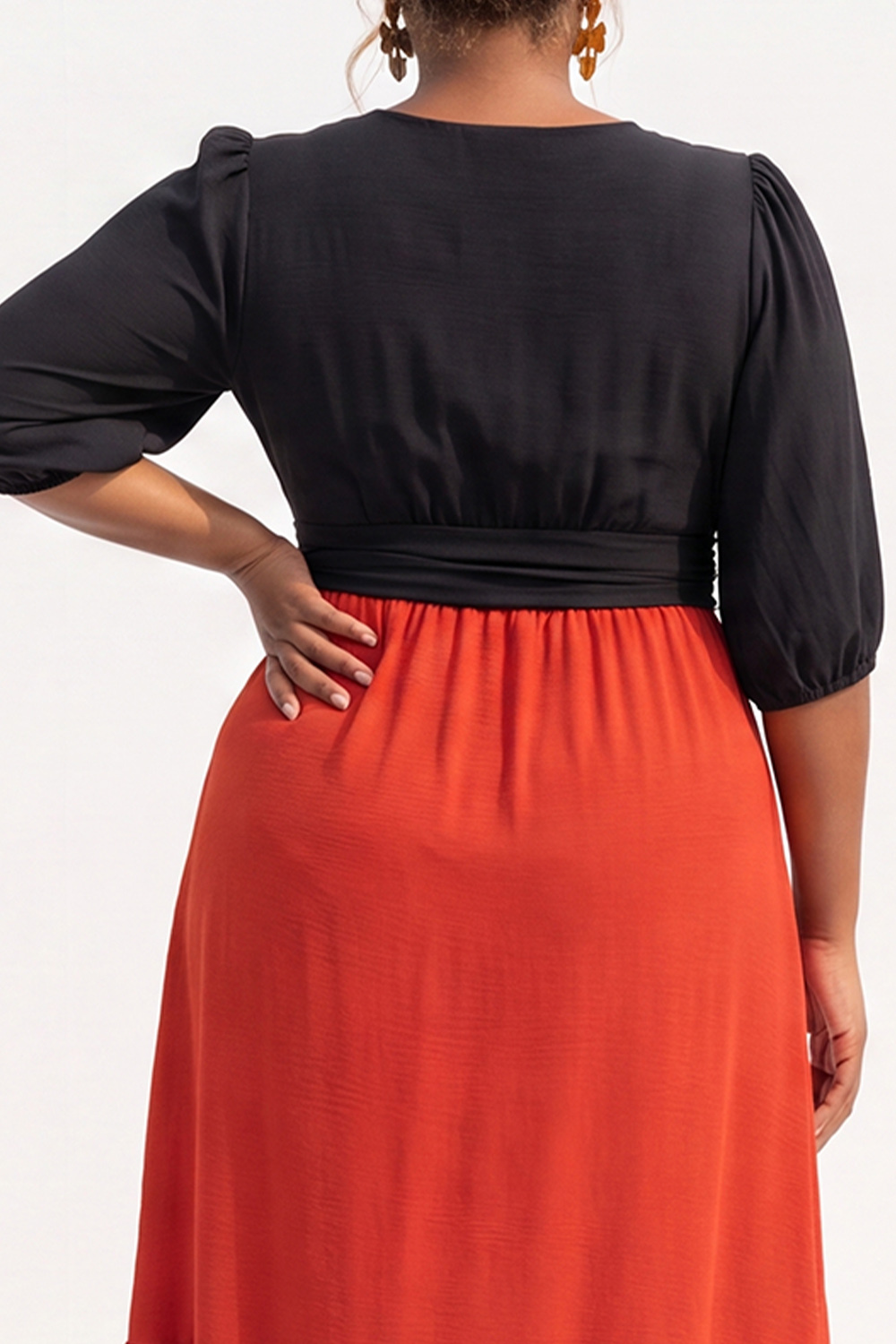 Plus Size Black and Bright Green A Line Midi Dress