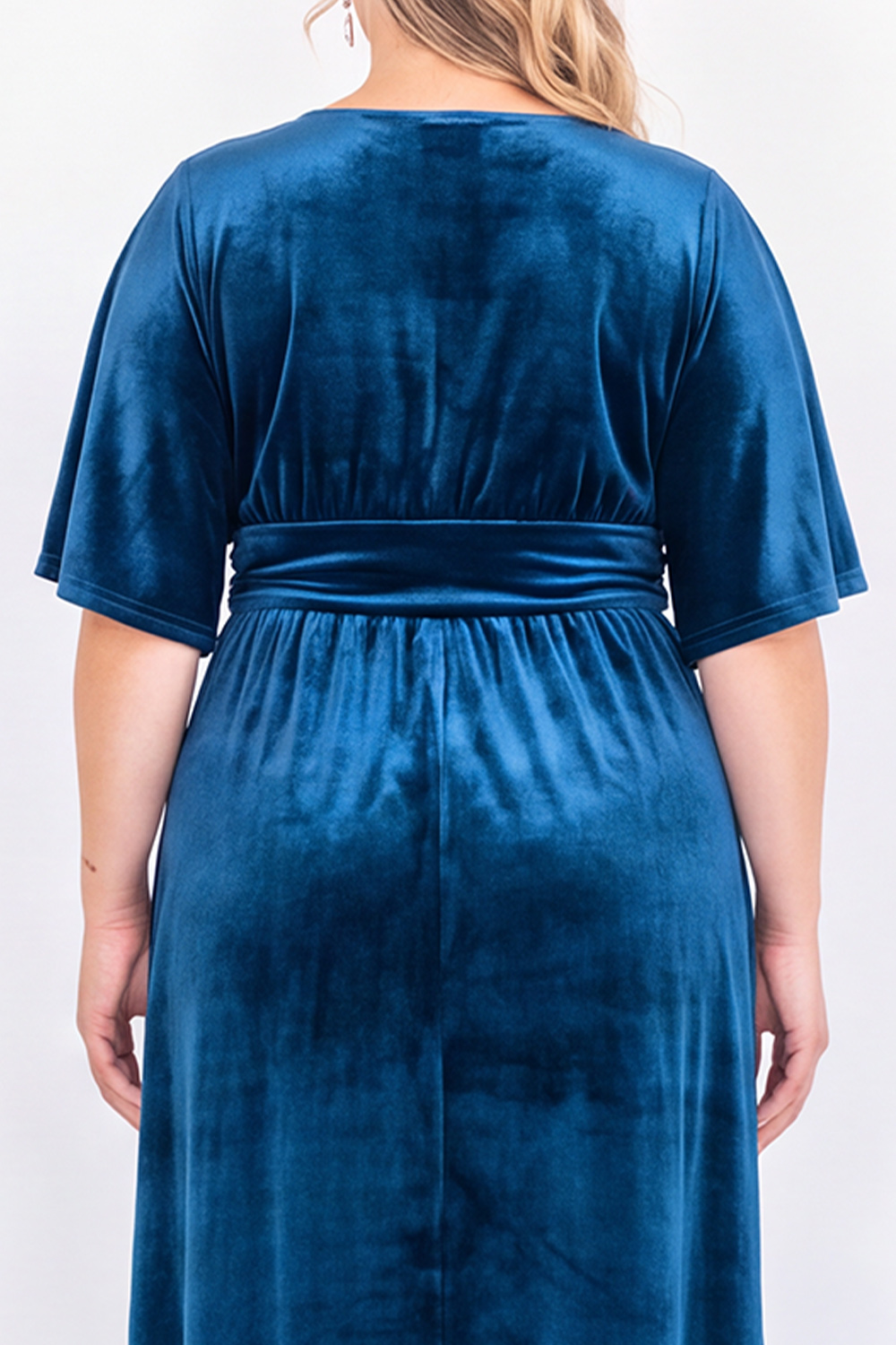Plus Size Black Velvet V Neck A Line Midi Dress
