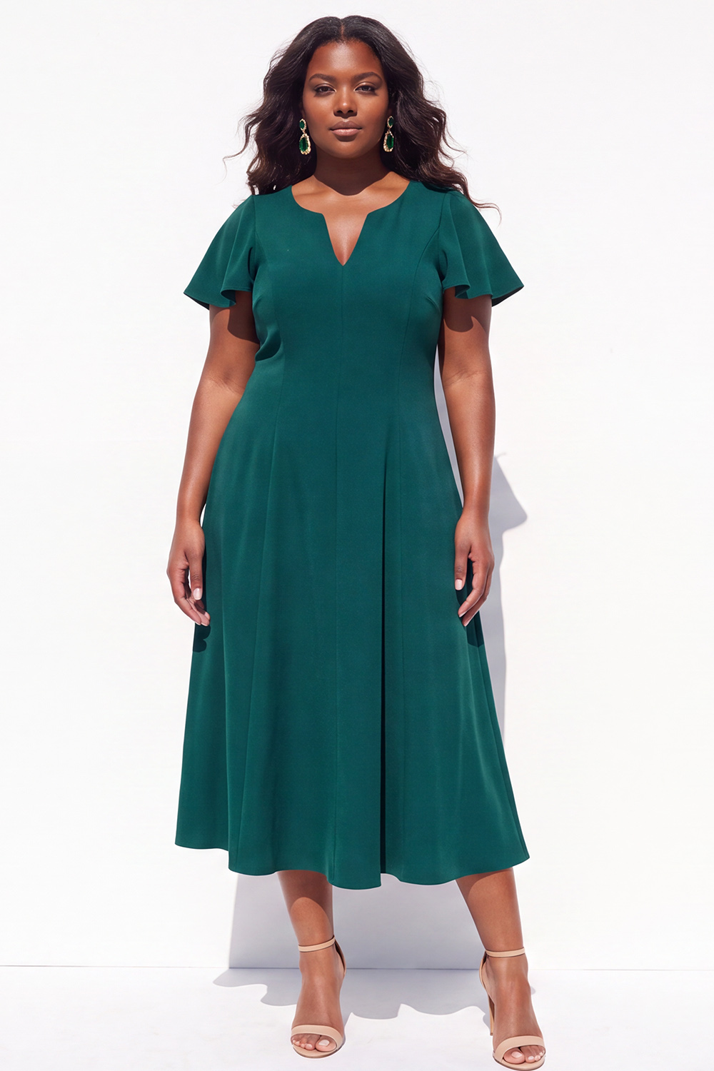 Dark Green A Line Plus Size Formal Dress with Flutter Sleeves
