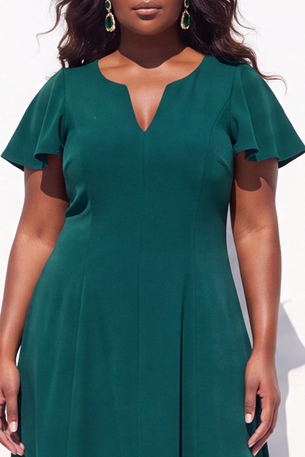 Dark Green A Line Plus Size Formal Dress with Flutter Sleeves