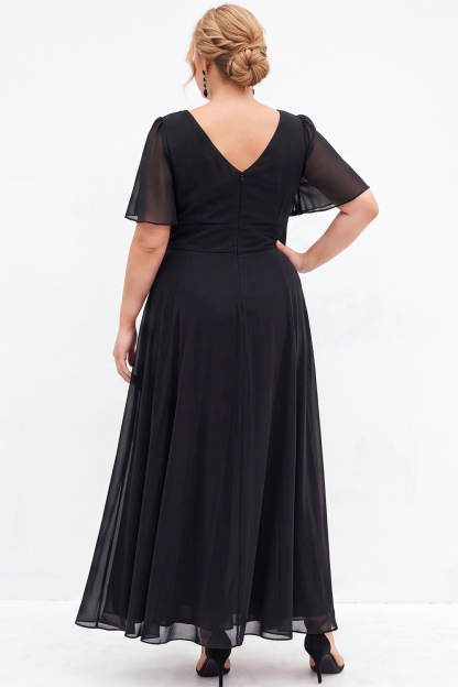 Black A Line V Neck Plus Size Formal Dress