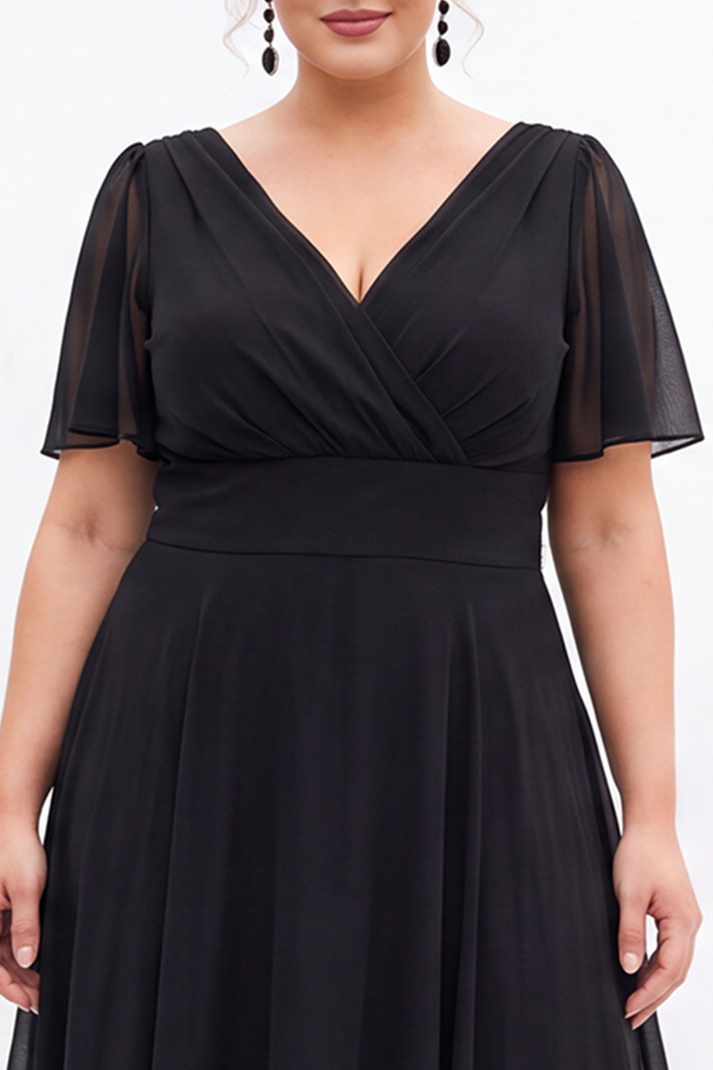 Black A Line V Neck Plus Size Formal Dress
