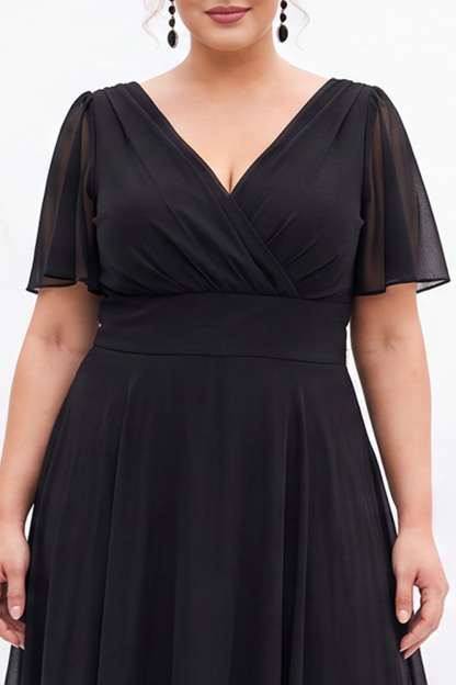 Black A Line V Neck Plus Size Formal Dress