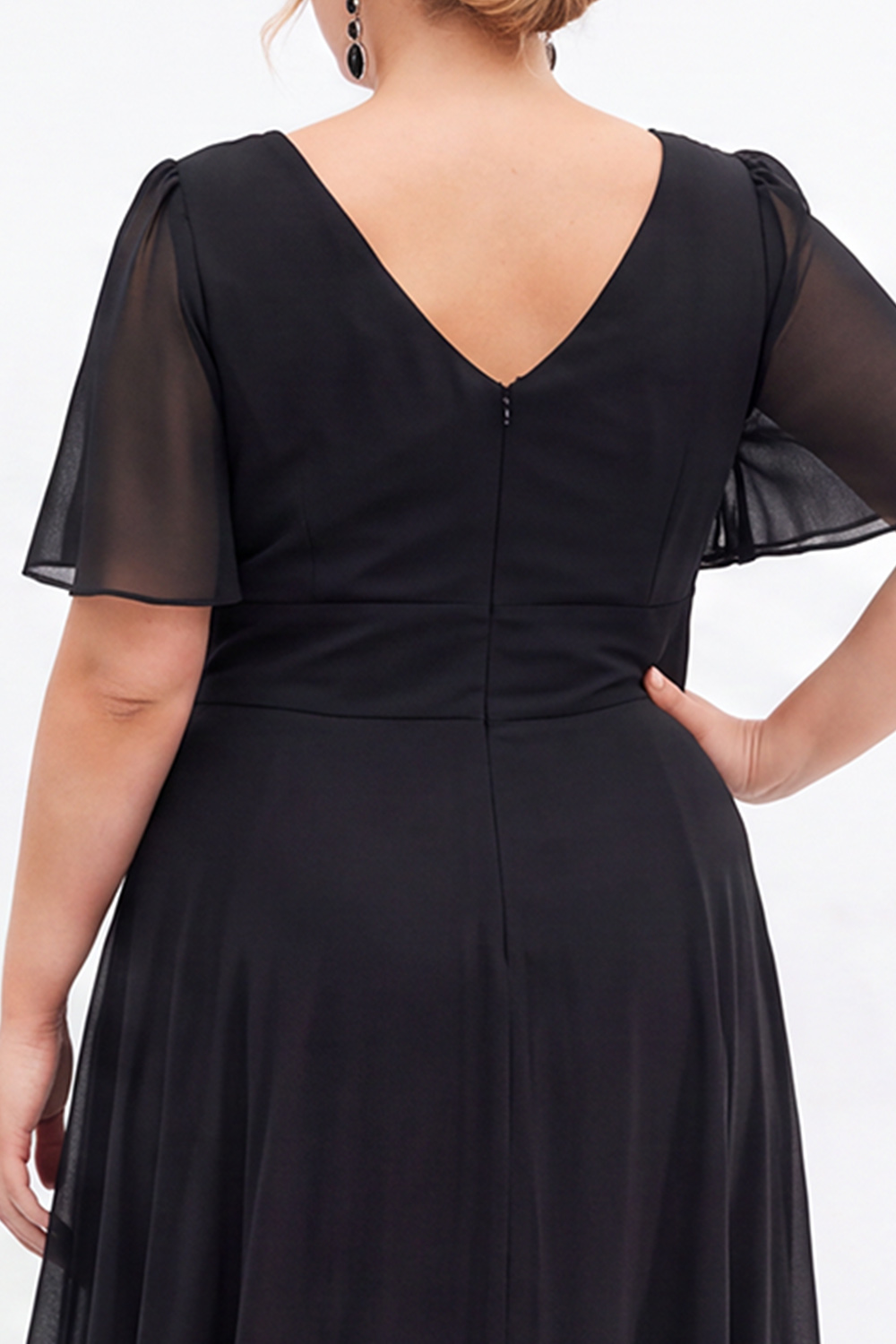 Black A Line V Neck Plus Size Formal Dress