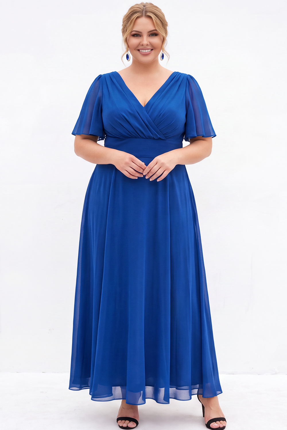 Black A Line V Neck Plus Size Formal Dress