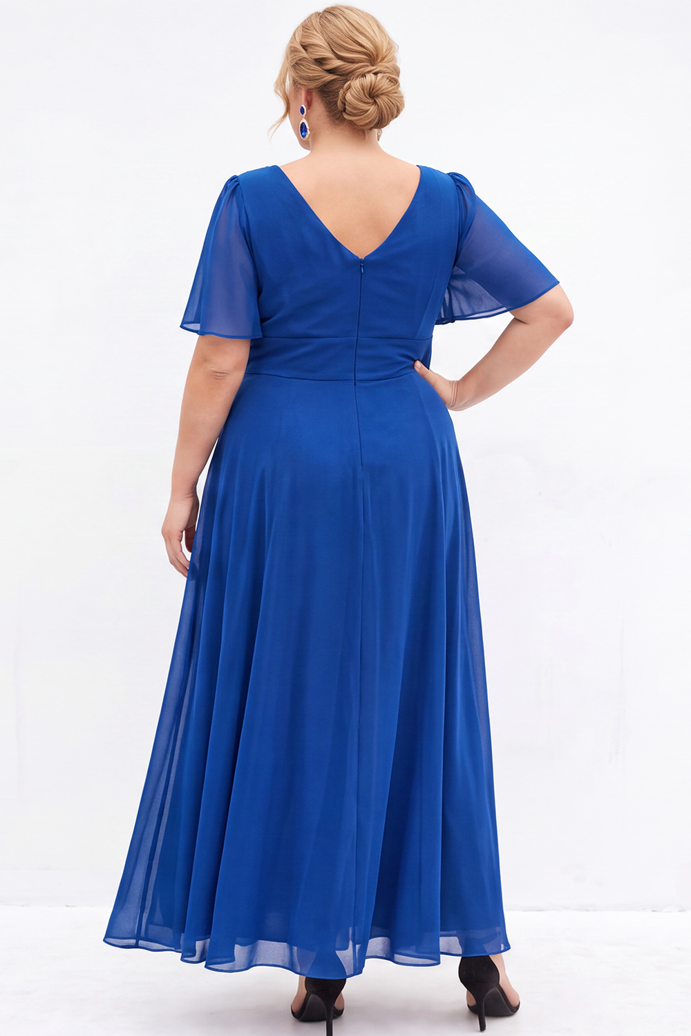 Black A Line V Neck Plus Size Formal Dress