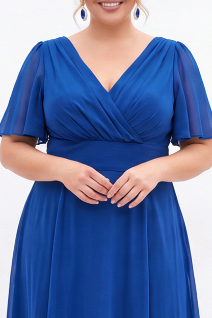 Black A Line V Neck Plus Size Formal Dress