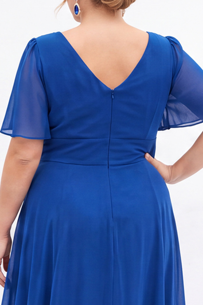 Black A Line V Neck Plus Size Formal Dress