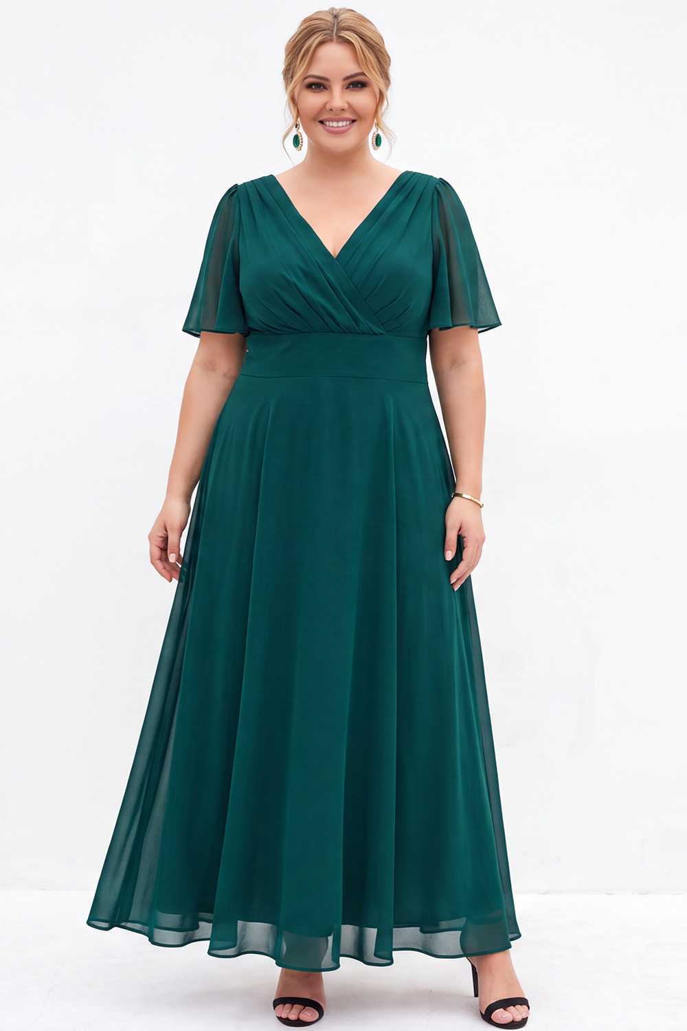 Black A Line V Neck Plus Size Formal Dress