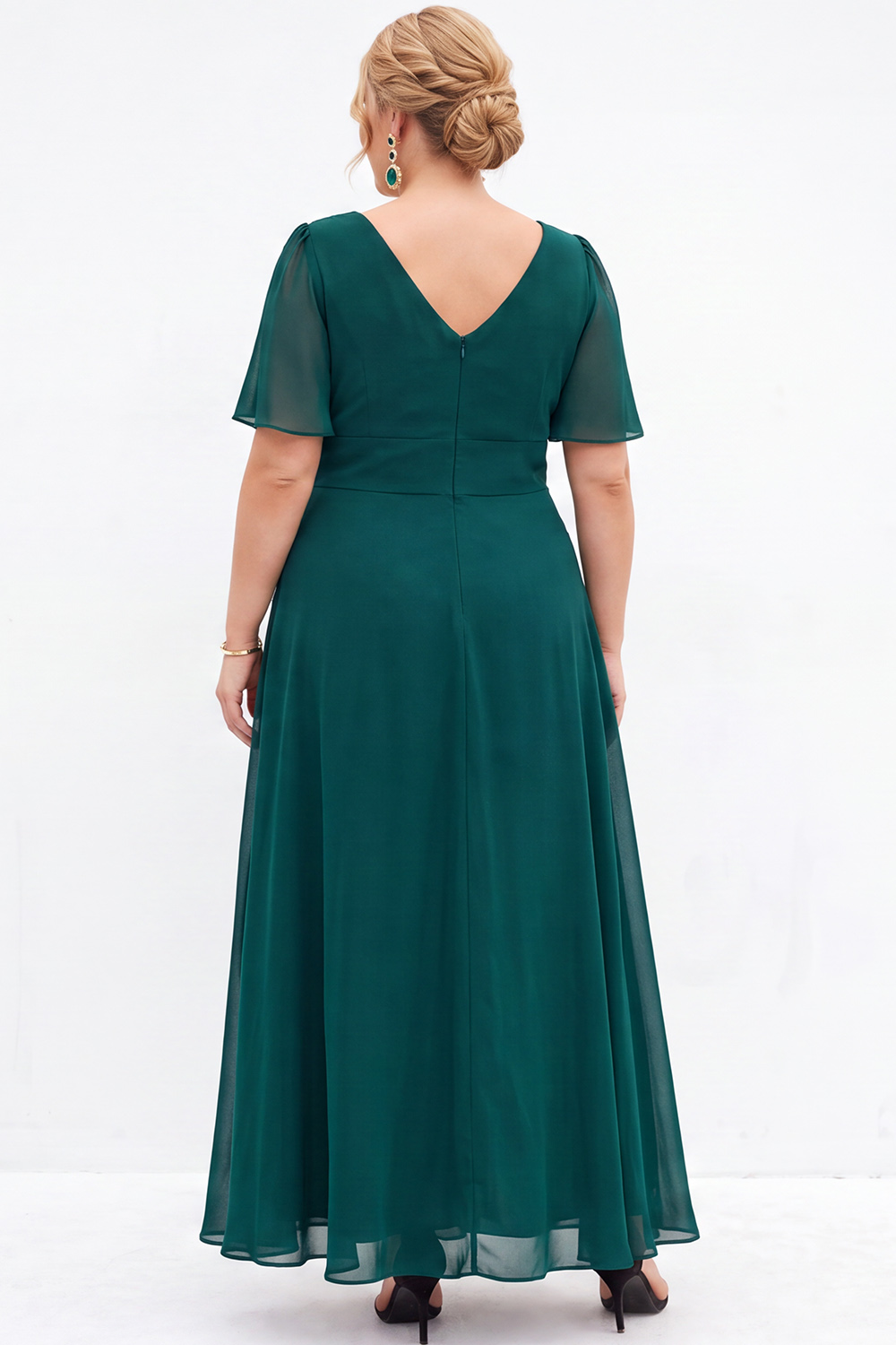 Black A Line V Neck Plus Size Formal Dress