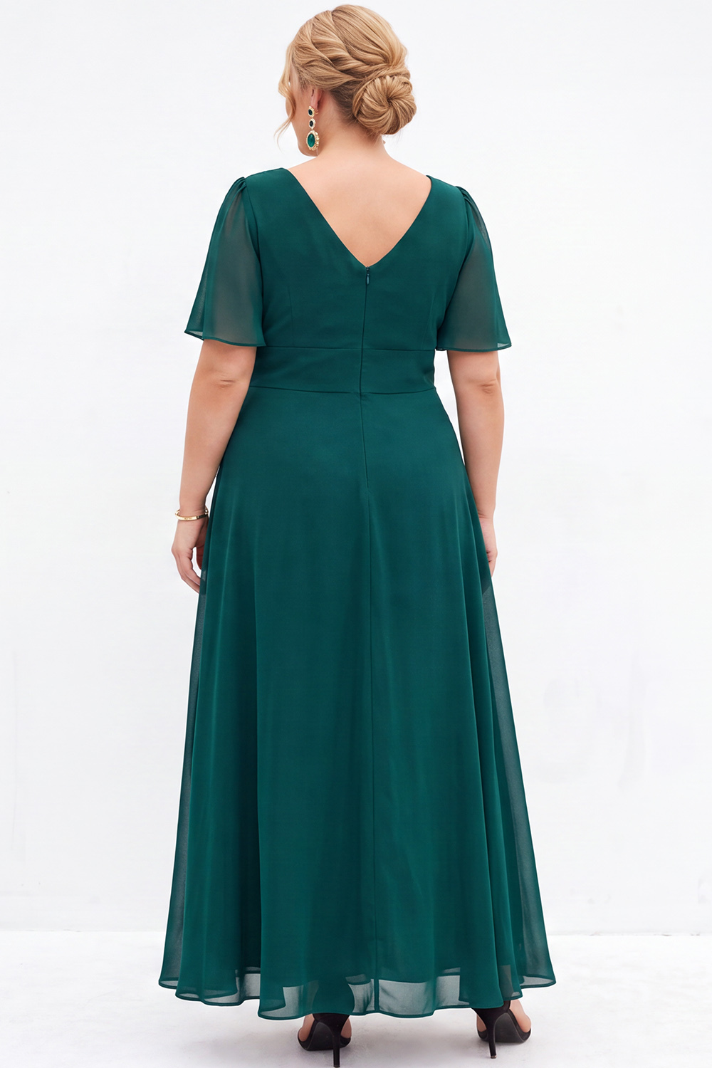 Black A Line V Neck Plus Size Formal Dress