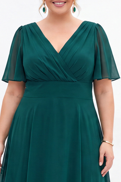 Black A Line V Neck Plus Size Formal Dress
