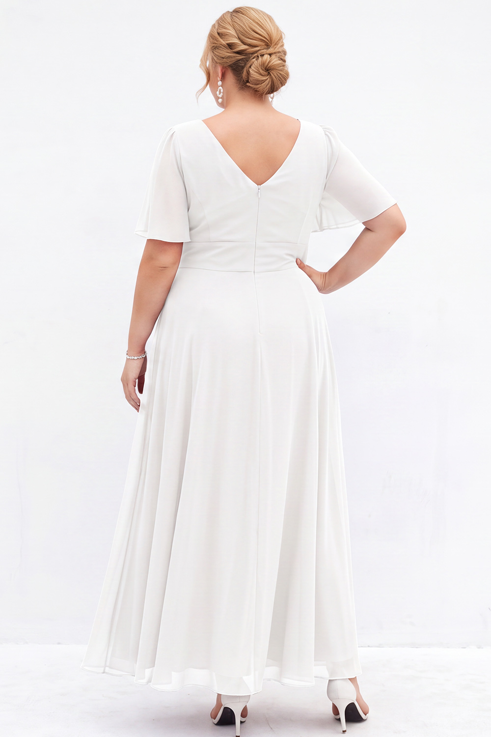 Black A Line V Neck Plus Size Formal Dress