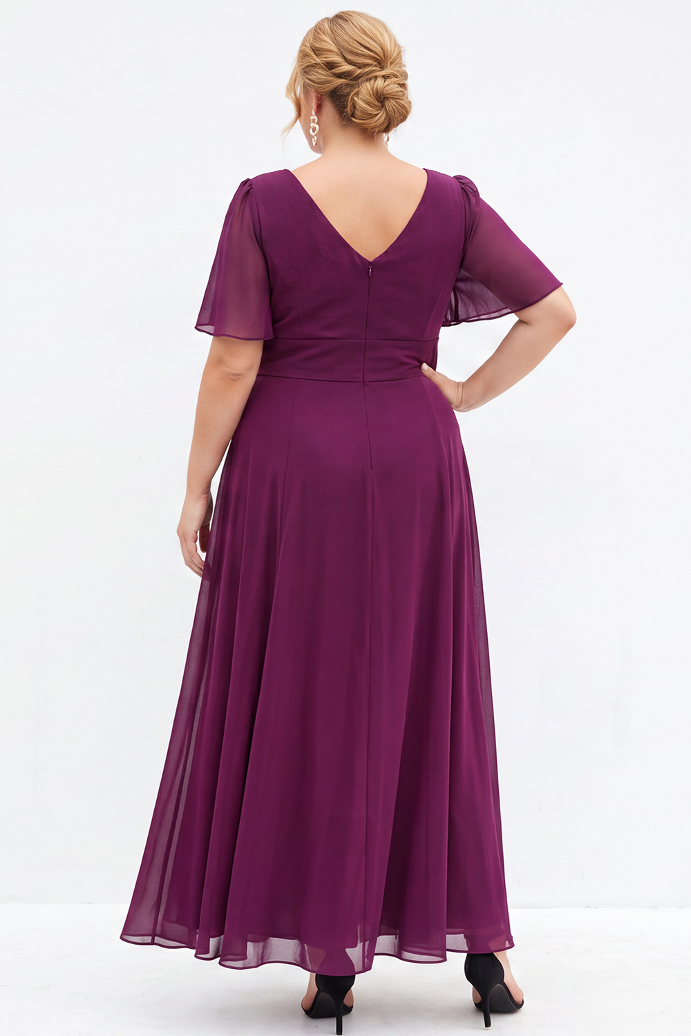 Black A Line V Neck Plus Size Formal Dress
