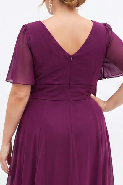 Black A Line V Neck Plus Size Formal Dress