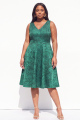 Green Embossed Plus Size A Line V Neck Midi Dress