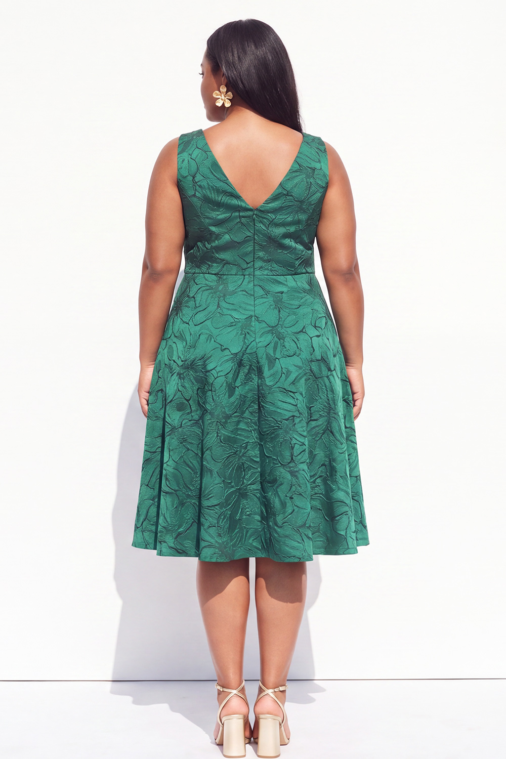 Plus Size Green Embossed Floral Midi Dress
