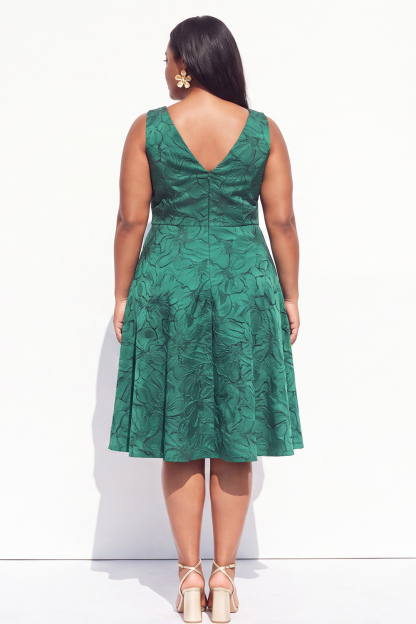 Plus Size Green Embossed Floral Midi Dress