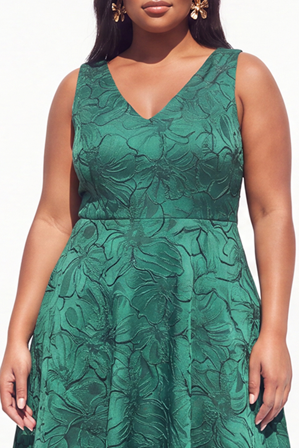 Plus Size Green Embossed Floral Midi Dress