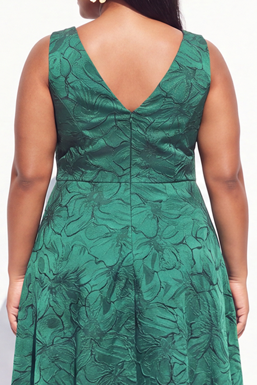 Plus Size Green Embossed Floral Midi Dress