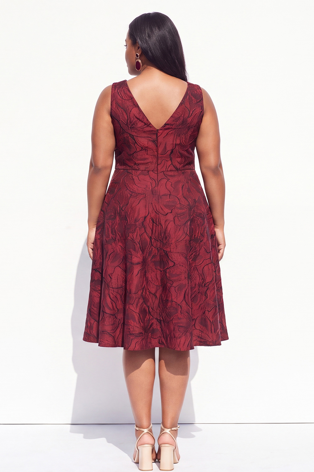 Plus Size Green Embossed Floral Midi Dress