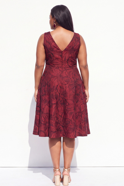 Plus Size Green Embossed Floral Midi Dress