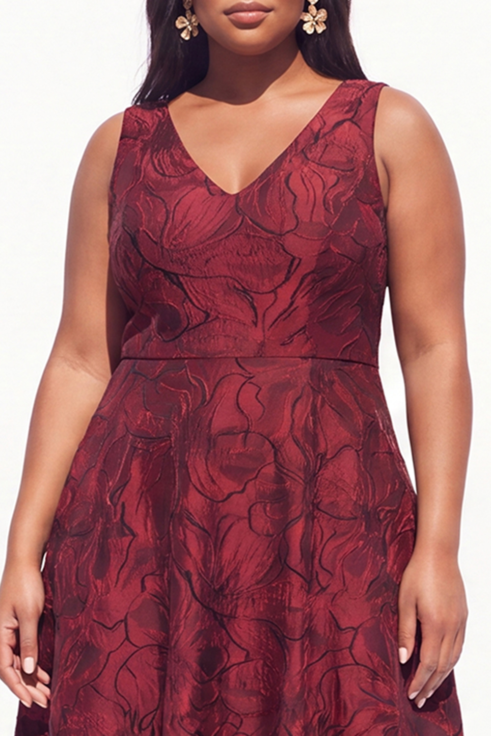 Plus Size Green Embossed Floral Midi Dress