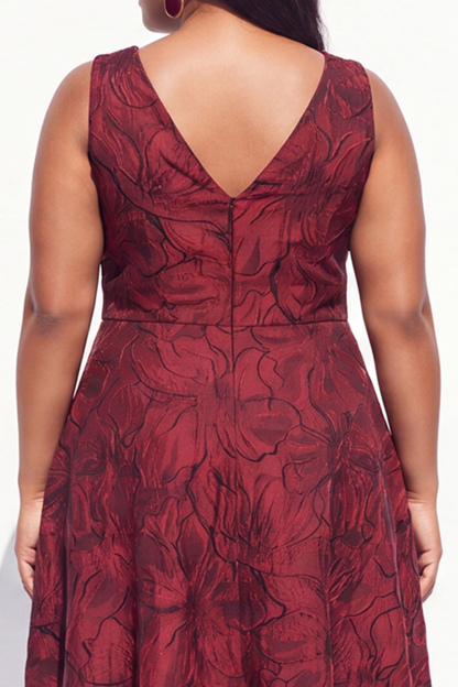 Plus Size Green Embossed Floral Midi Dress