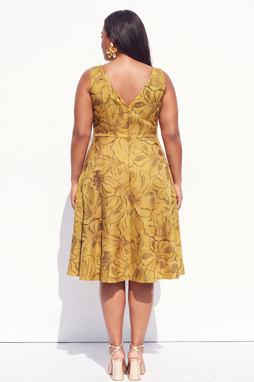 Plus Size Green Embossed Floral Midi Dress