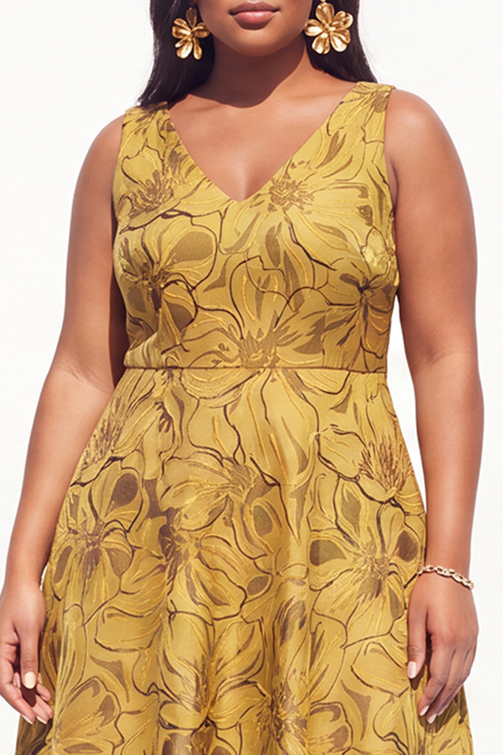 Plus Size Green Embossed Floral Midi Dress