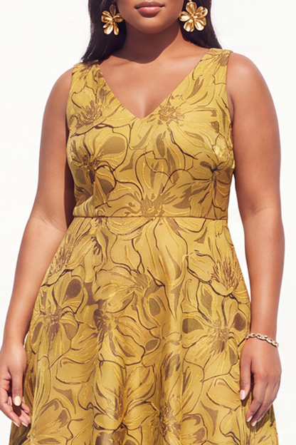 Plus Size Green Embossed Floral Midi Dress