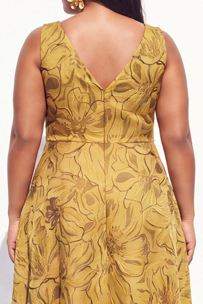 Plus Size Green Embossed Floral Midi Dress