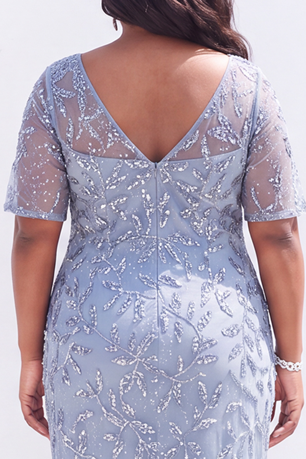 Grey Blue Sequin Half Sleeve Midi Dress