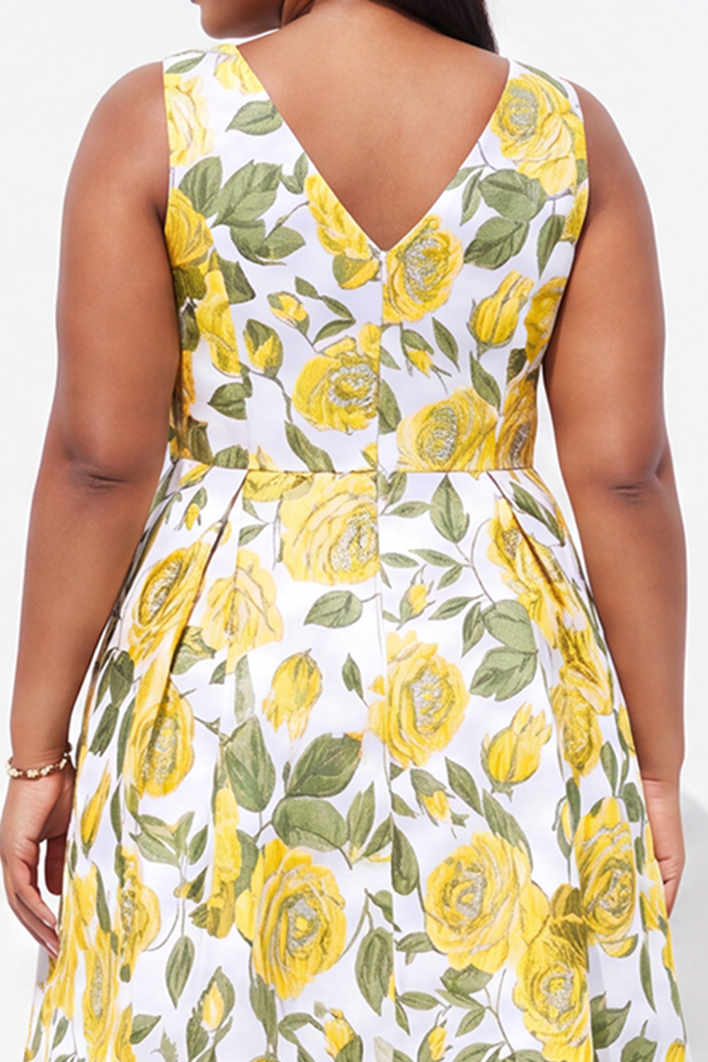 Plus Size Black Blue Flower V Neck A Line Midi Wedding Guest Dress