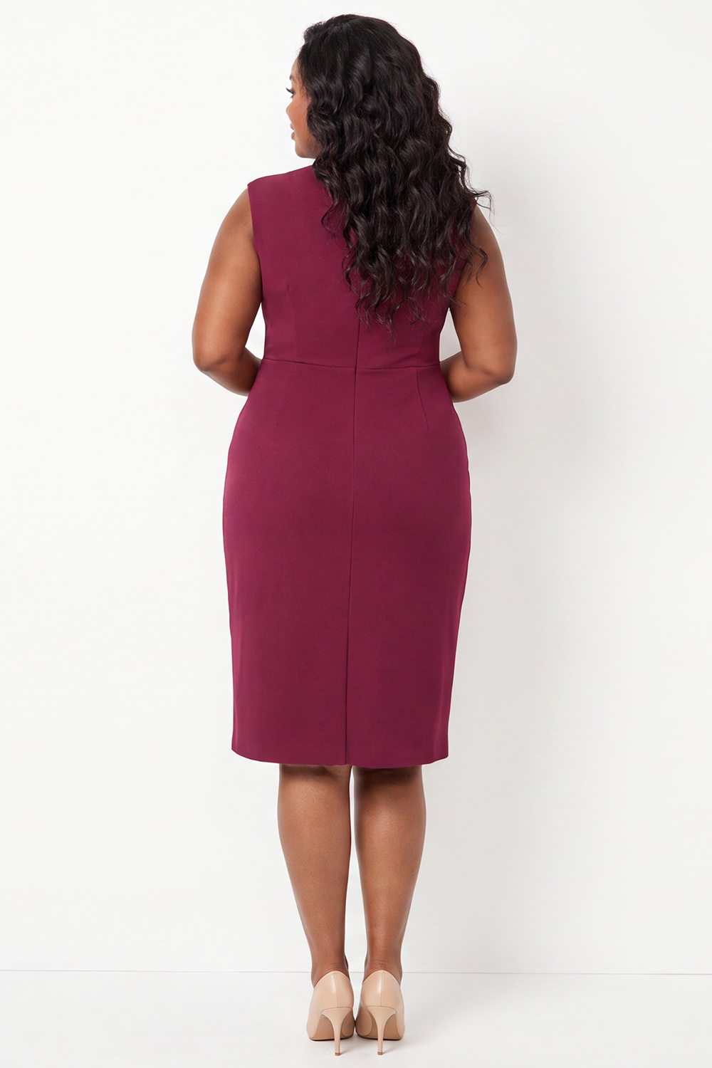 Plum Pencil V Neck Midi Plus Size Dress with Slit