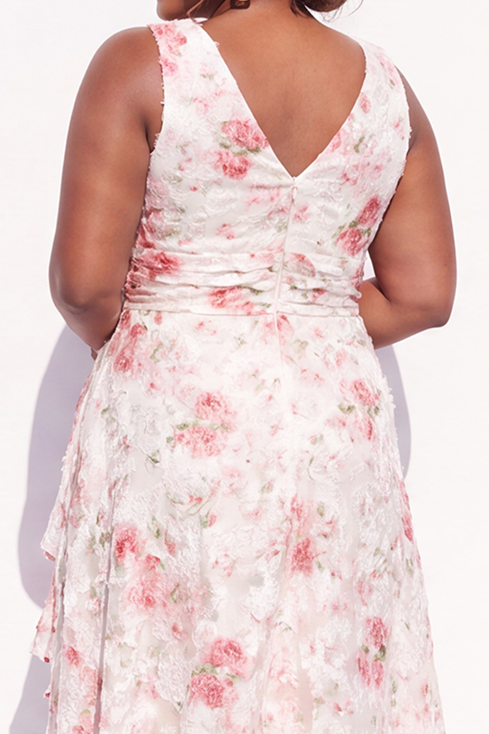 Pink Floral A Line Tiered Midi Plus Size Dress