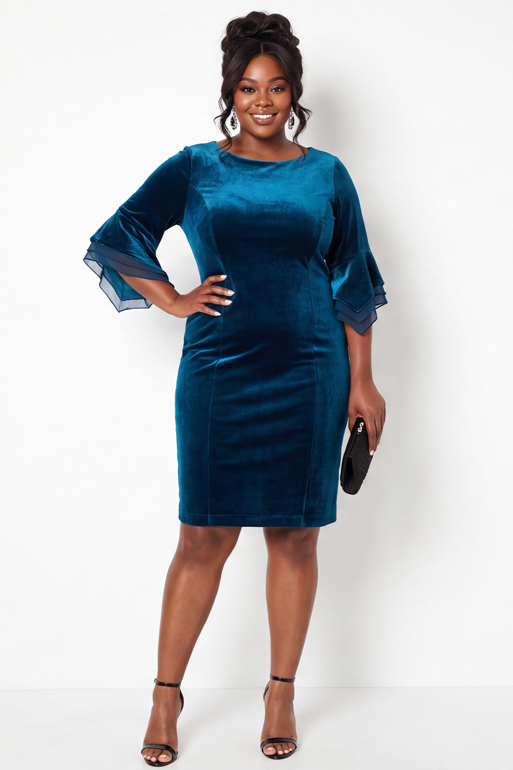 Peacock Blue Velvet Bodycon Mini Dress