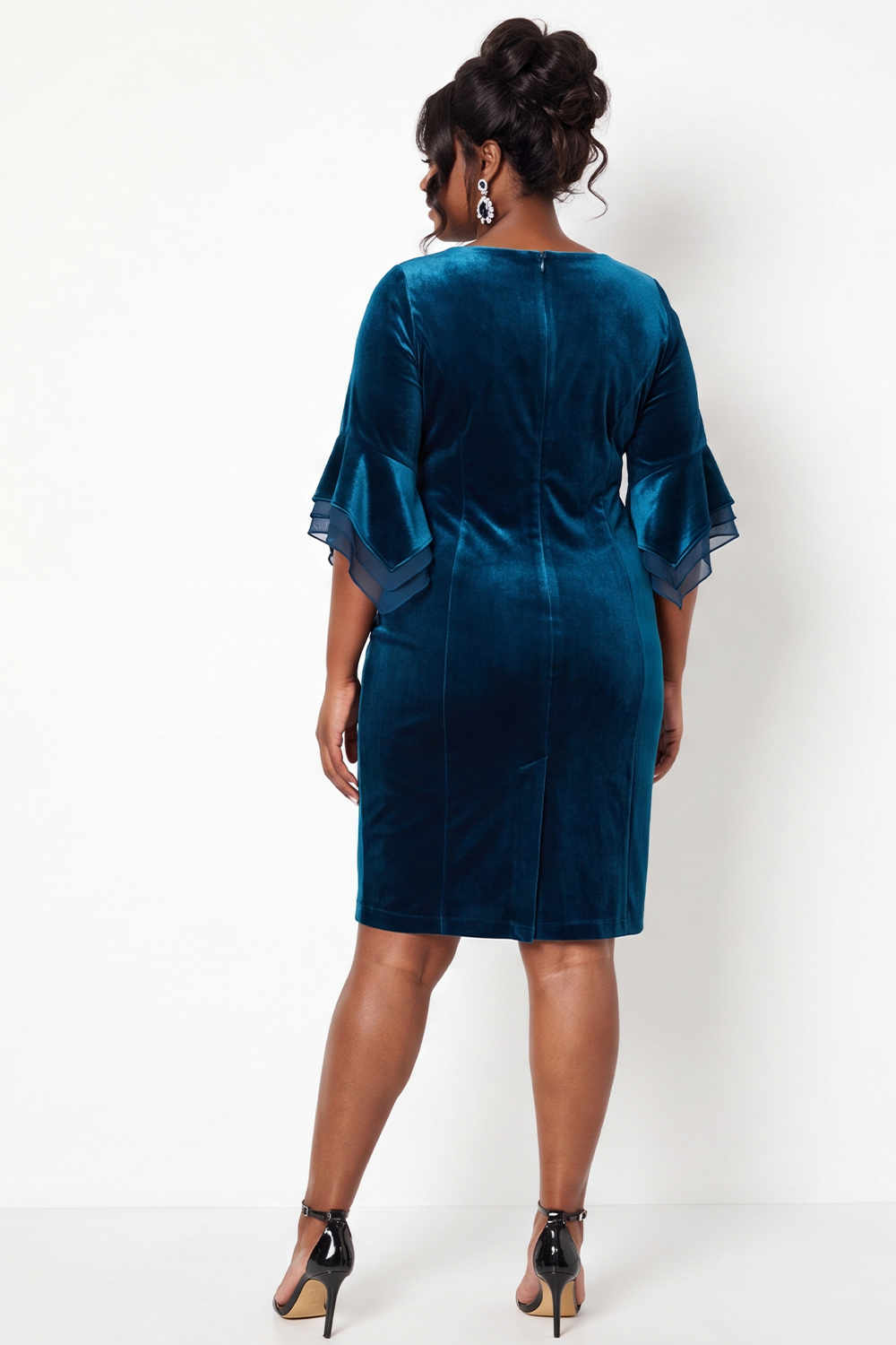 Peacock Blue Velvet Bodycon Mini Dress
