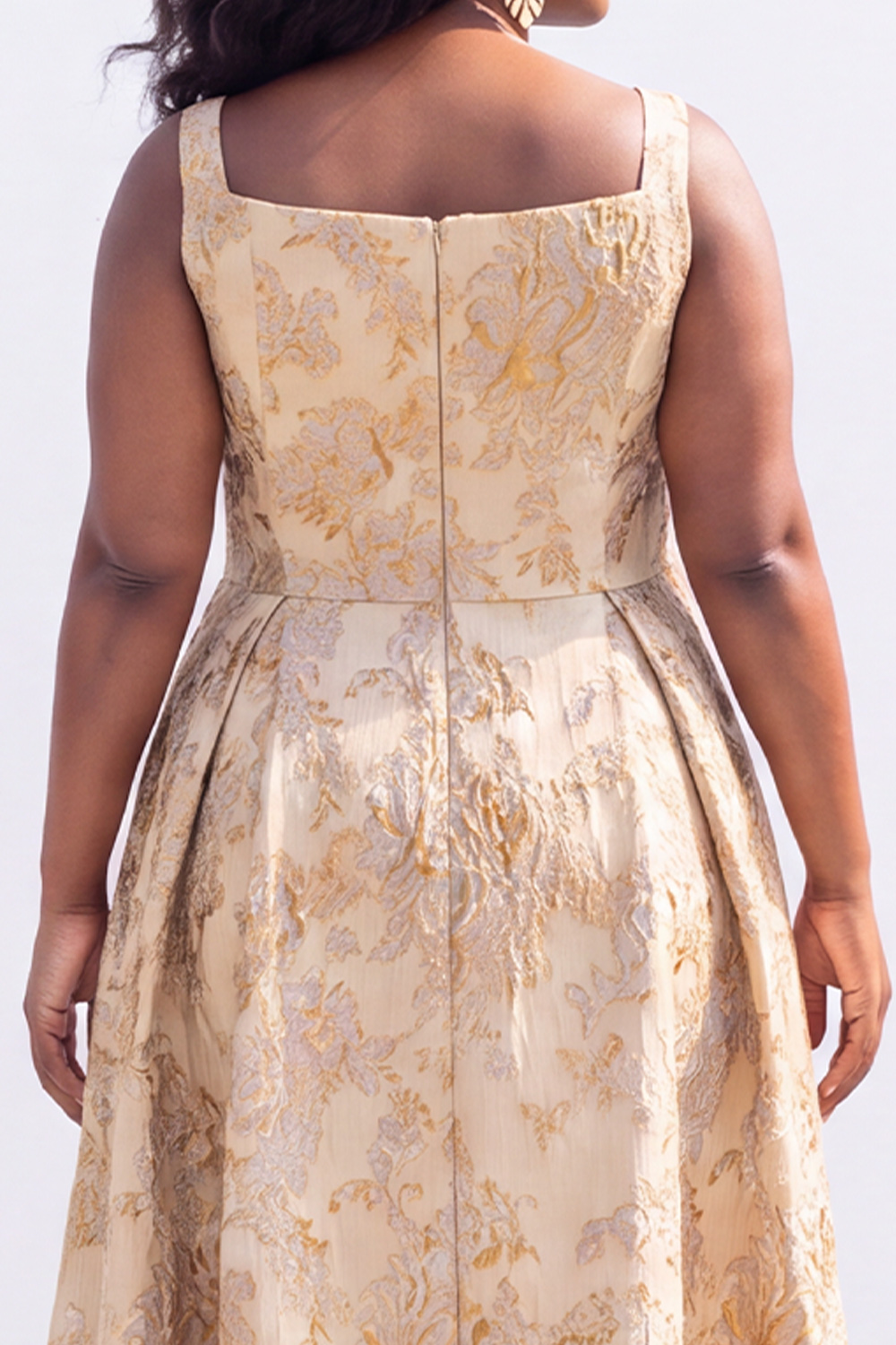 Green Gold Plus Size Jacquard Floral A Line Midi Dress