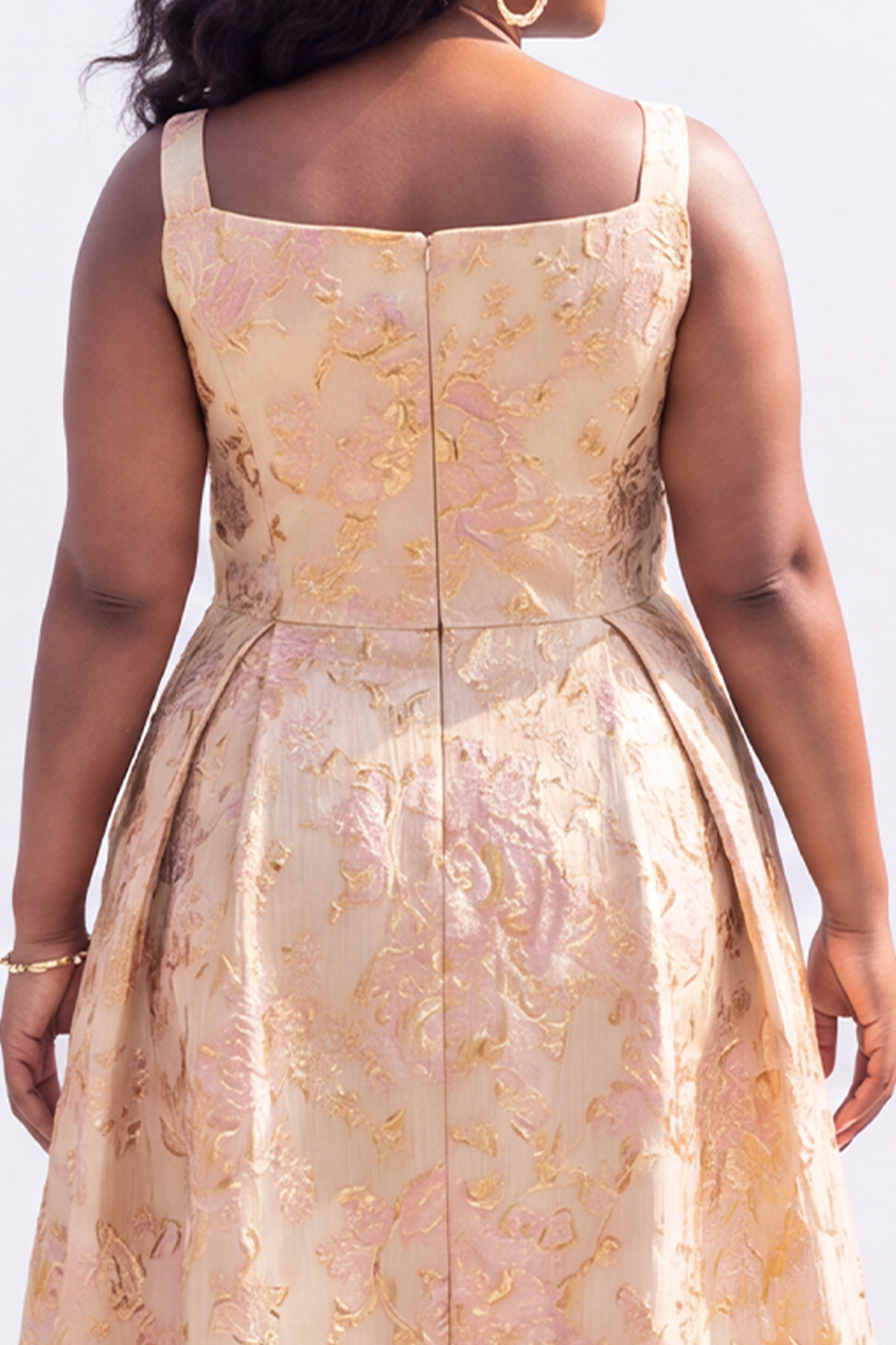 Green Gold Plus Size Jacquard Floral A Line Midi Dress