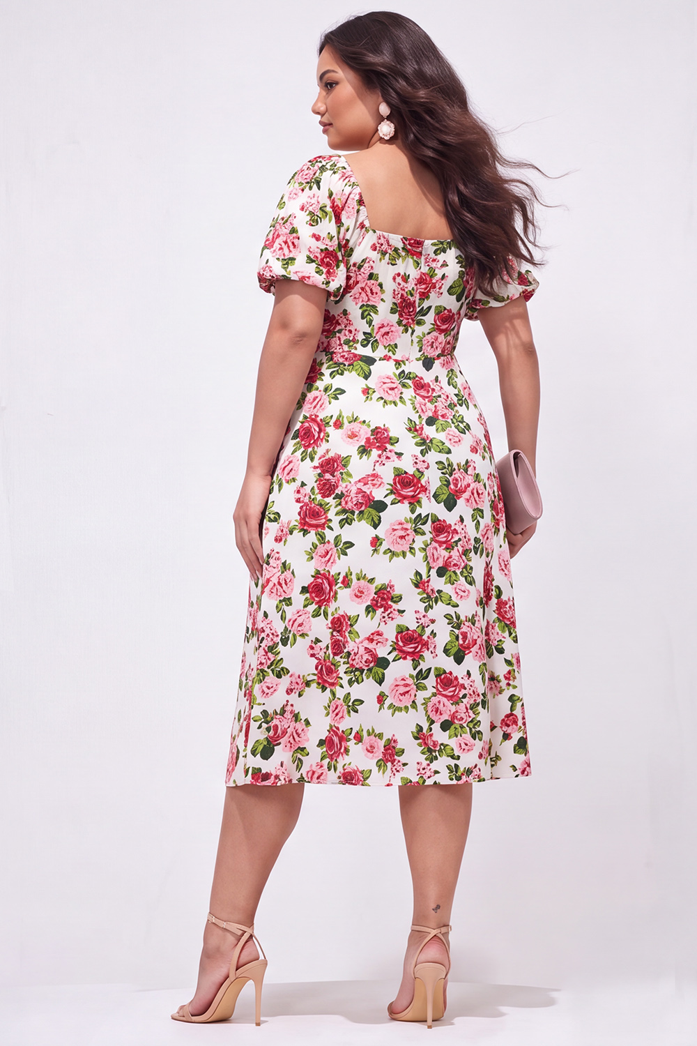 Apricot Floral A Line Plus Size Wedding Guest Dress