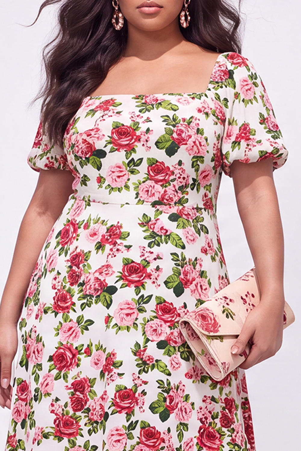 Apricot Floral A Line Plus Size Wedding Guest Dress