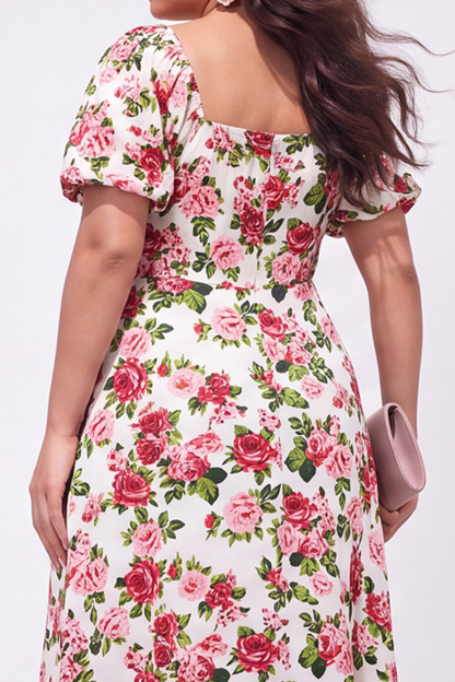 Apricot Floral A Line Plus Size Wedding Guest Dress