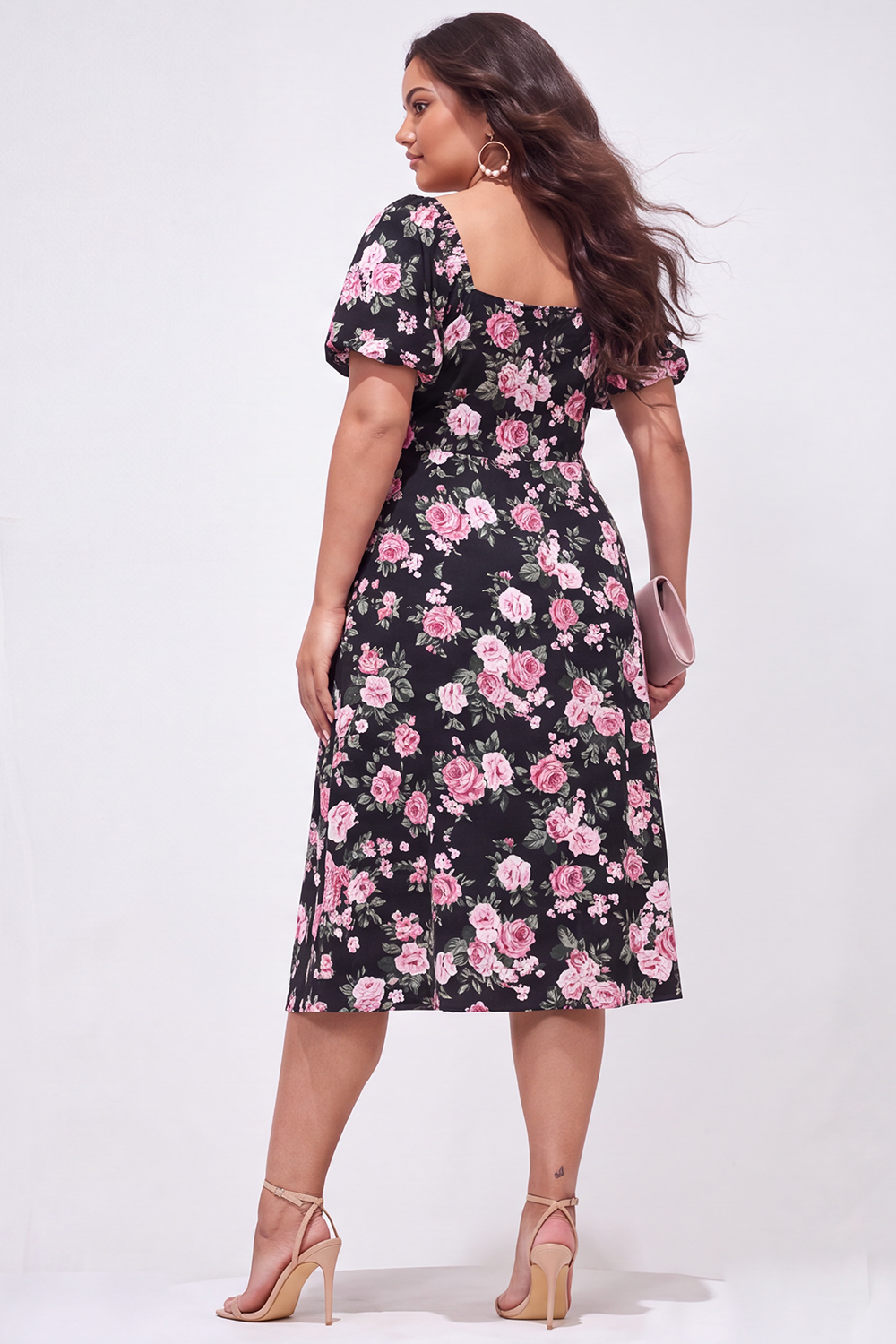 Apricot Floral A Line Plus Size Wedding Guest Dress