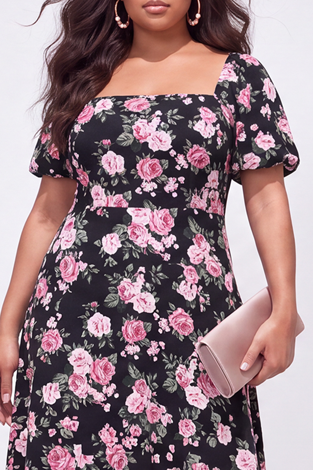 Apricot Floral A Line Plus Size Wedding Guest Dress